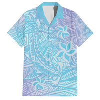 Baby Blue Gradient Polynesia Family Matching Puletasi and Hawaiian Shirt Hawaiian Tribal Hammerhead Shark Tattoo