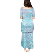 Baby Blue Gradient Polynesia Family Matching Puletasi and Hawaiian Shirt Hawaiian Tribal Hammerhead Shark Tattoo