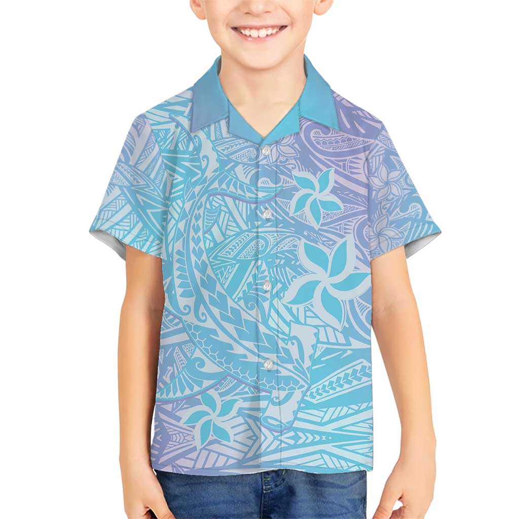 Baby Blue Gradient Polynesia Family Matching Summer Maxi Dress and Hawaiian Shirt Hawaiian Tribal Hammerhead Shark Tattoo LT14 Son's Shirt Baby Blue - Polynesian Pride