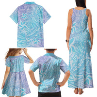 Baby Blue Gradient Polynesia Family Matching Tank Maxi Dress and Hawaiian Shirt Hawaiian Tribal Hammerhead Shark Tattoo LT14 - Polynesian Pride