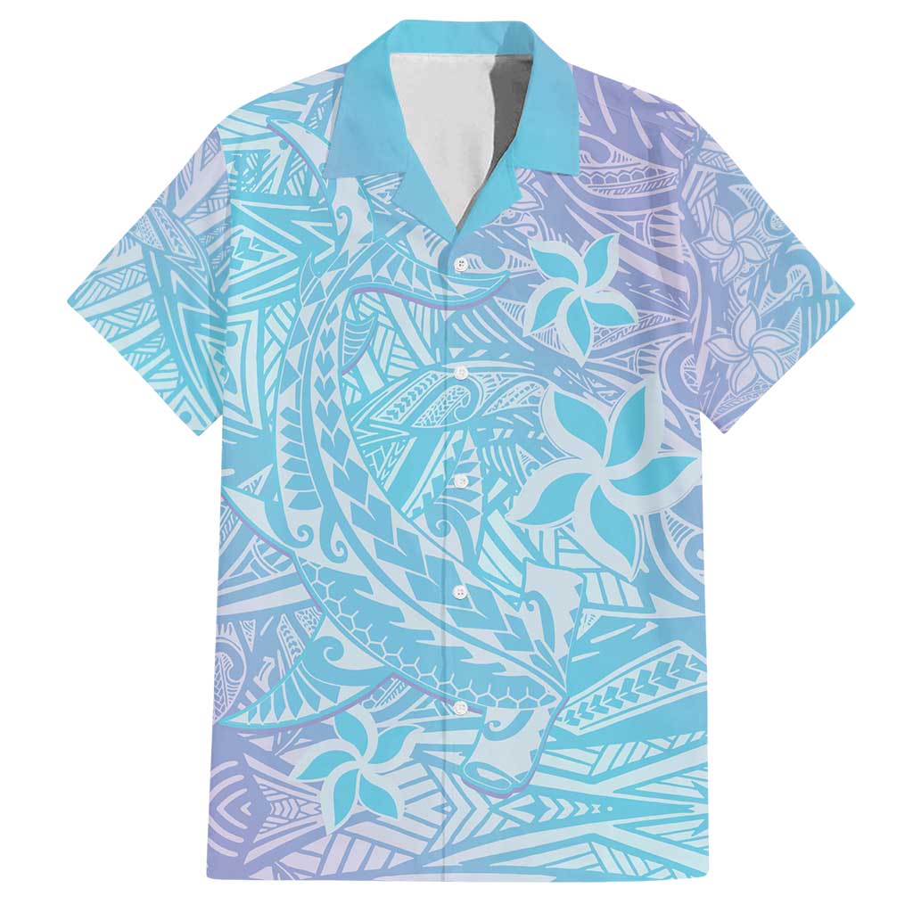 Baby Blue Gradient Polynesia Family Matching Tank Maxi Dress and Hawaiian Shirt Hawaiian Tribal Hammerhead Shark Tattoo LT14 Dad's Shirt - Short Sleeve Baby Blue - Polynesian Pride