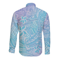 Baby Blue Gradient Polynesia Long Sleeve Button Shirt Hawaiian Tribal Hammerhead Shark Tattoo LT14 - Polynesian Pride
