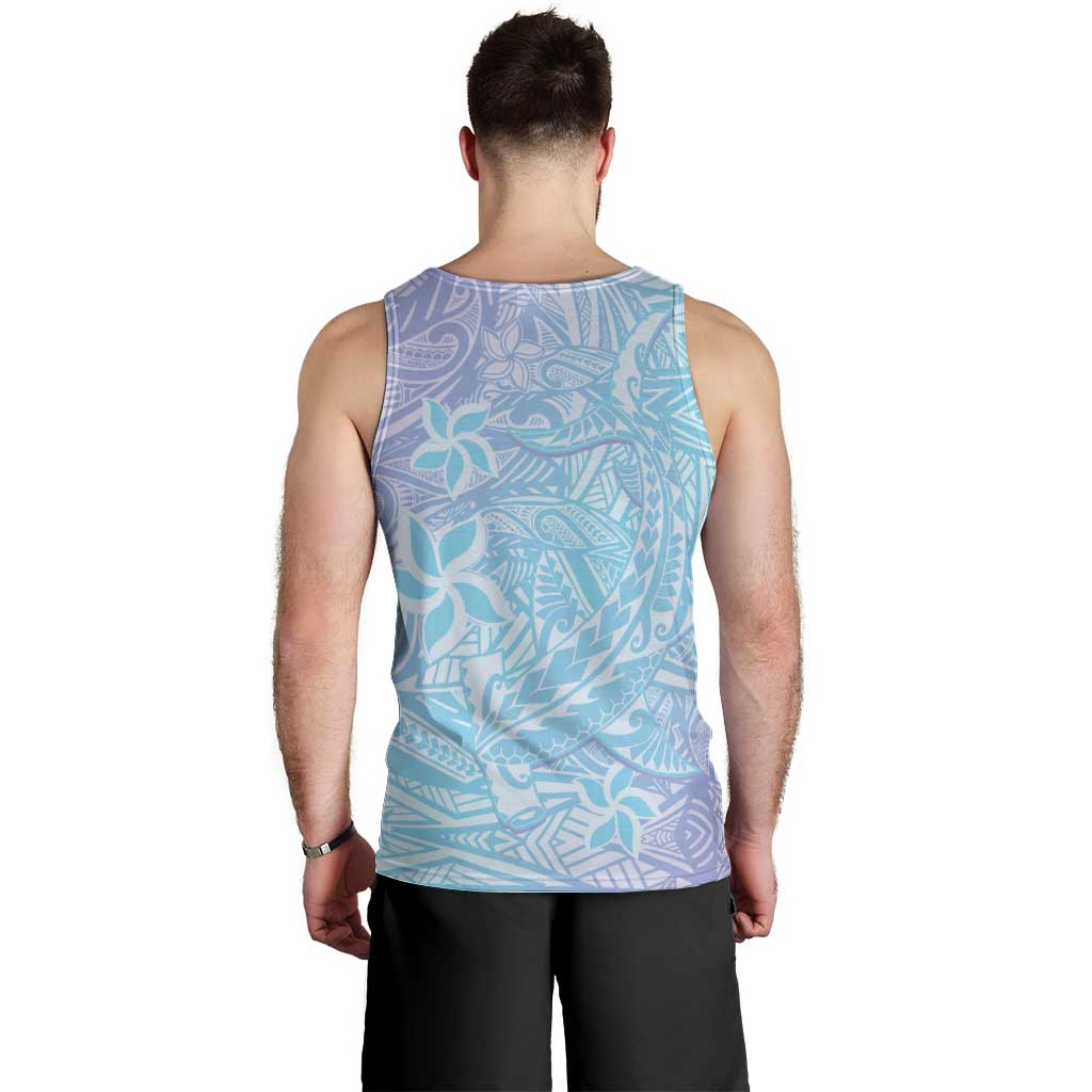 Baby Blue Gradient Polynesia Men Tank Top Hawaiian Tribal Hammerhead Shark Tattoo