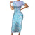 Baby Blue Gradient Polynesia Short Sleeve Bodycon Dress Hawaiian Tribal Hammerhead Shark Tattoo