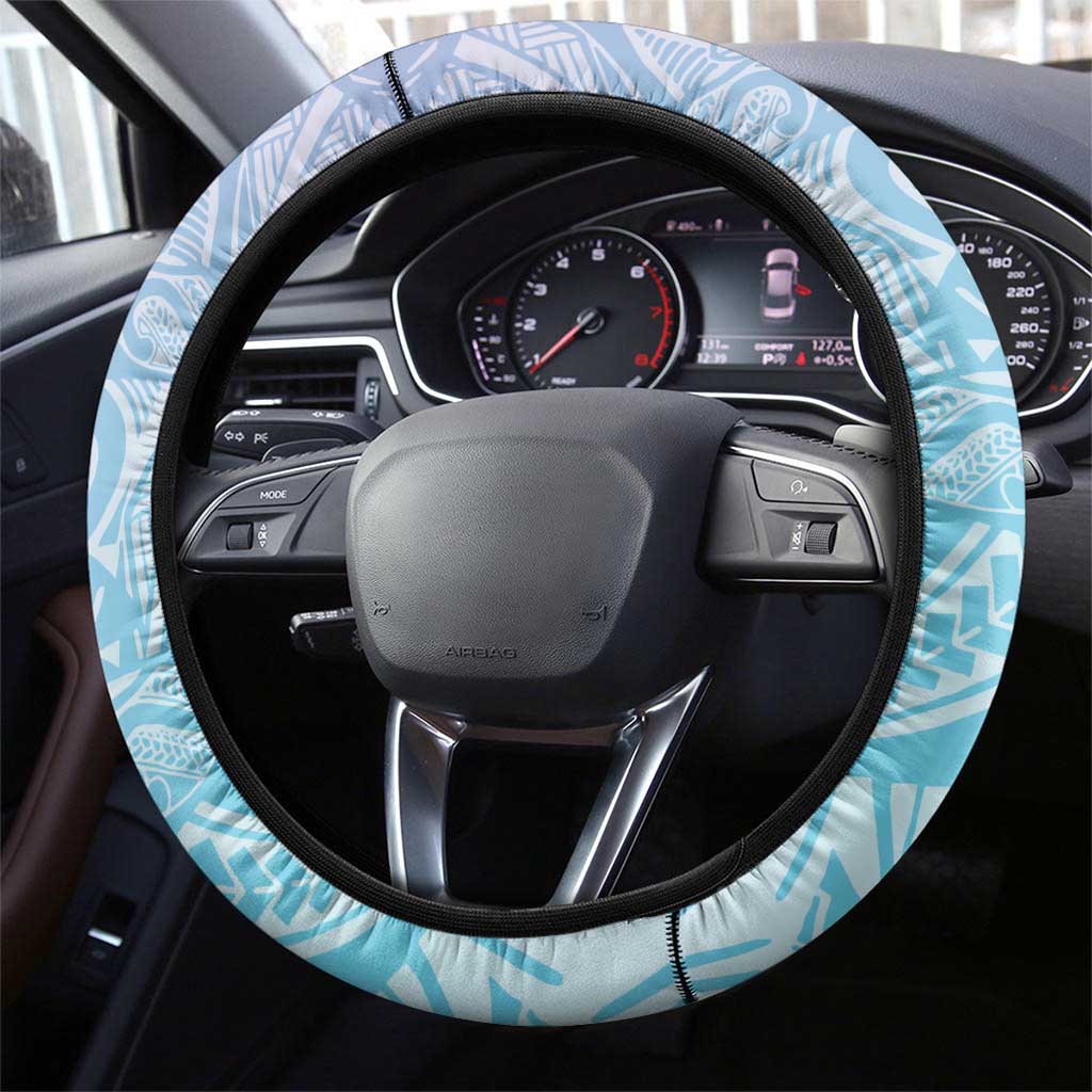 Baby Blue Gradient Polynesia Steering Wheel Cover Hawaiian Tribal Hammerhead Shark Tattoo
