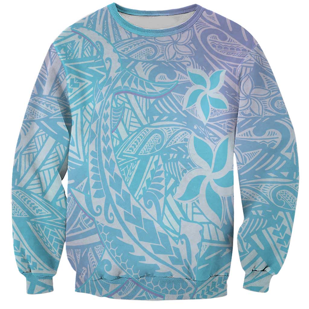 Baby Blue Gradient Polynesia Sweatshirt Hawaiian Tribal Hammerhead Shark Tattoo