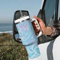 Baby Blue Gradient Polynesia Tumbler With Handle Hawaiian Tribal Hammerhead Shark Tattoo