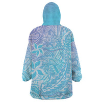 Baby Blue Gradient Polynesia Wearable Blanket Hoodie Hawaiian Tribal Hammerhead Shark Tattoo