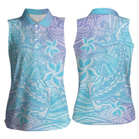 Baby Blue Gradient Polynesia Women Sleeveless Polo Shirt Hawaiian Tribal Hammerhead Shark Tattoo