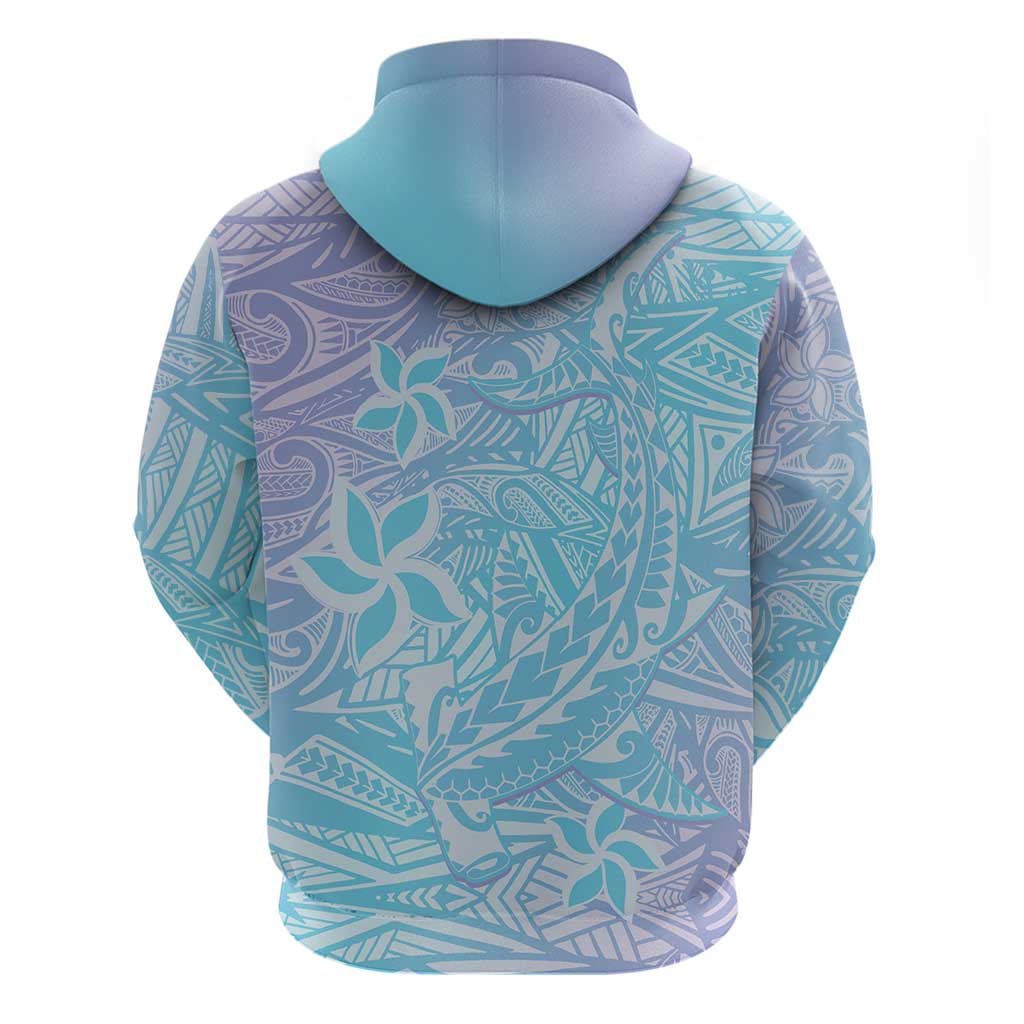 Baby Blue Gradient Polynesia Zip Hoodie Hawaiian Tribal Hammerhead Shark Tattoo