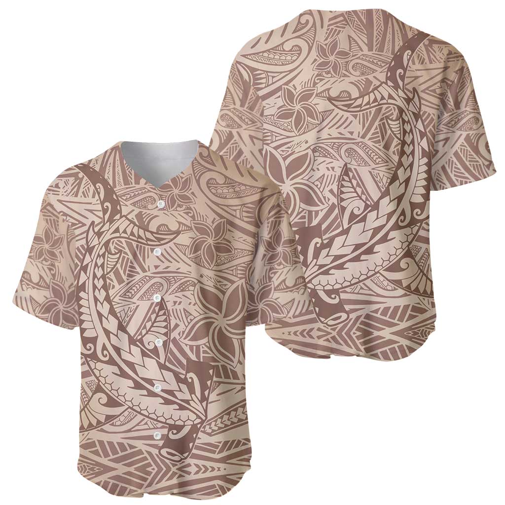 Pastel Brown Polynesia Baseball Jersey Hawaiian Tribal Hammerhead Shark Tattoo LT14 - Polynesian Pride