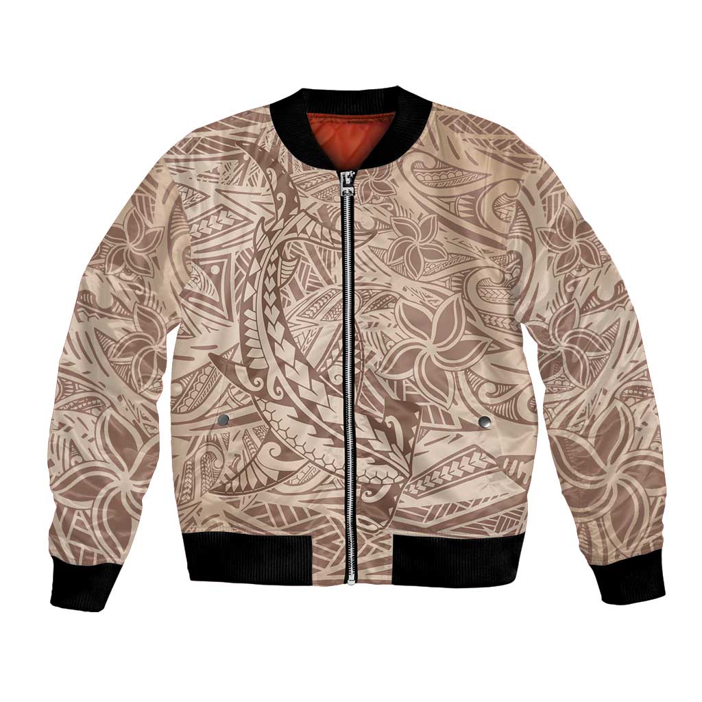 Pastel Brown Polynesia Bomber Jacket Hawaiian Tribal Hammerhead Shark Tattoo LT14 Unisex Pastel Brown - Polynesian Pride