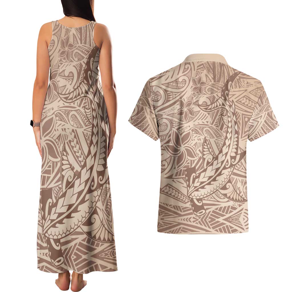 Pink Gradient Polynesia Couples Matching Tank Maxi Dress and Hawaiian Shirt Hawaiian Tribal Hammerhead Shark Tattoo