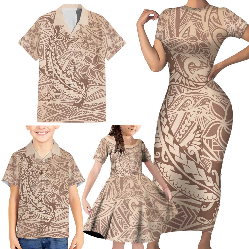 Pastel Brown Polynesia Family Matching Short Sleeve Bodycon Dress and Hawaiian Shirt Hawaiian Tribal Hammerhead Shark Tattoo LT14 - Polynesian Pride
