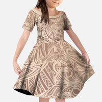 Pastel Brown Polynesia Family Matching Summer Maxi Dress and Hawaiian Shirt Hawaiian Tribal Hammerhead Shark Tattoo LT14 Daughter's Dress Pastel Brown - Polynesian Pride