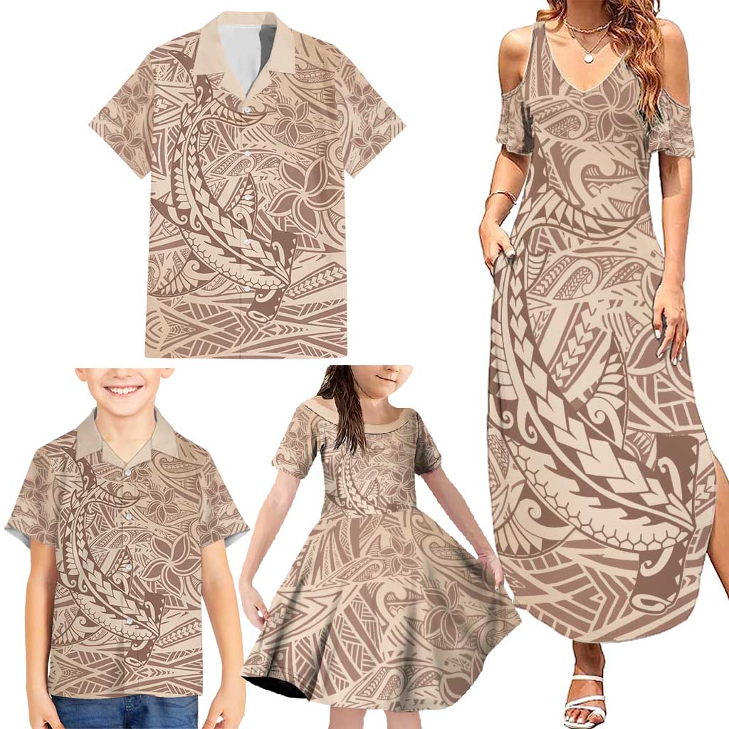 Pastel Brown Polynesia Family Matching Summer Maxi Dress and Hawaiian Shirt Hawaiian Tribal Hammerhead Shark Tattoo LT14 - Polynesian Pride