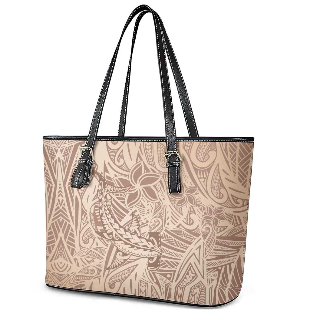 Pink Gradient Polynesia Leather Tote Bag Hawaiian Tribal Hammerhead Shark Tattoo