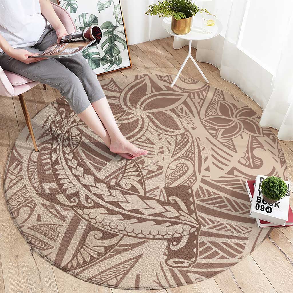 Pastel Brown Polynesia Round Carpet Hawaiian Tribal Hammerhead Shark Tattoo LT14 - Polynesian Pride