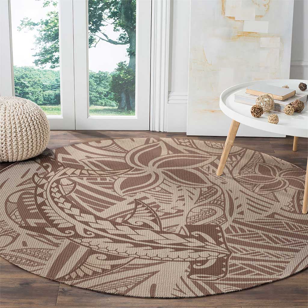 Pastel Brown Polynesia Round Carpet Hawaiian Tribal Hammerhead Shark Tattoo LT14 - Polynesian Pride