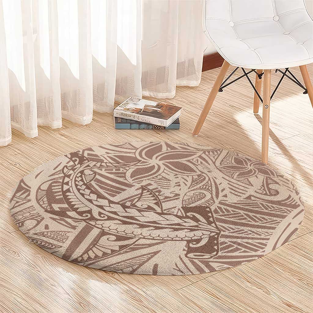 Pastel Brown Polynesia Round Carpet Hawaiian Tribal Hammerhead Shark Tattoo LT14 - Polynesian Pride