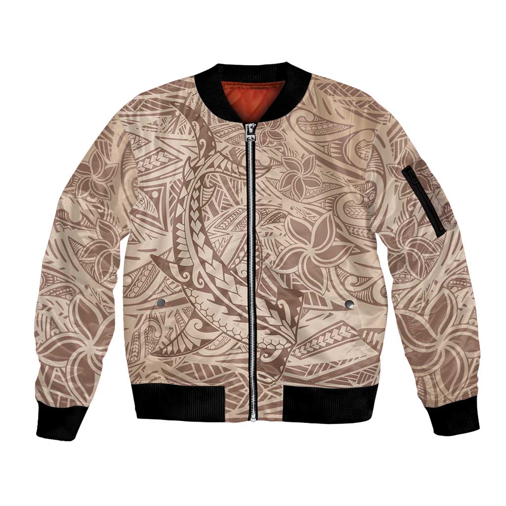 Pastel Brown Polynesia Sleeve Zip Bomber Jacket Hawaiian Tribal Hammerhead Shark Tattoo LT14 Unisex Pastel Brown - Polynesian Pride