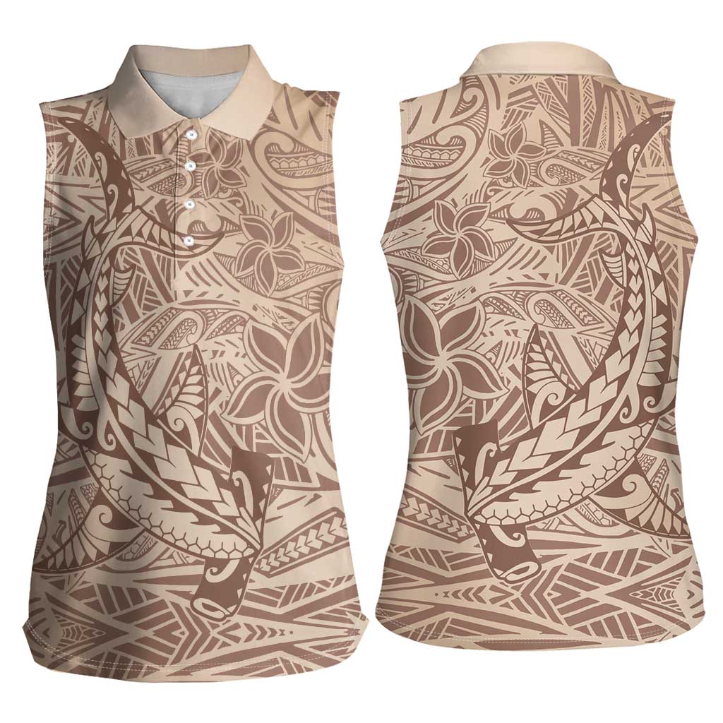 Pink Gradient Polynesia Women Sleeveless Polo Shirt Hawaiian Tribal Hammerhead Shark Tattoo