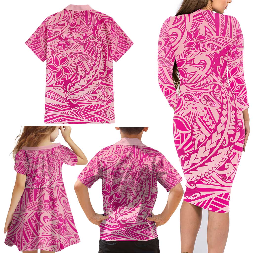 Beige Gradient Polynesia Family Matching Long Sleeve Bodycon Dress and Hawaiian Shirt Hawaiian Tribal Hammerhead Shark Tattoo
