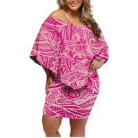Beige Gradient Polynesia Family Matching Off Shoulder Short Dress and Hawaiian Shirt Hawaiian Tribal Hammerhead Shark Tattoo