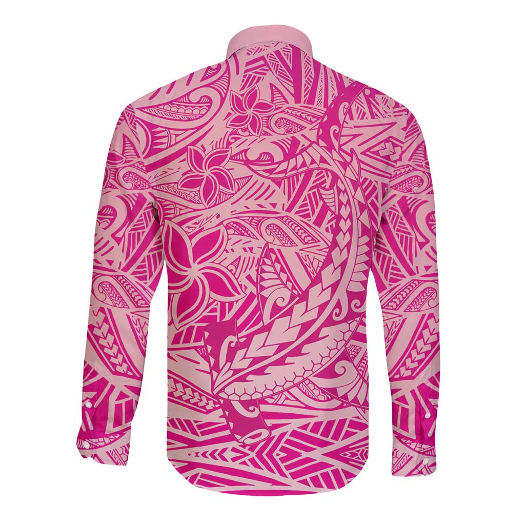 Beige Gradient Polynesia Long Sleeve Button Shirt Hawaiian Tribal Hammerhead Shark Tattoo LT14 - Polynesian Pride