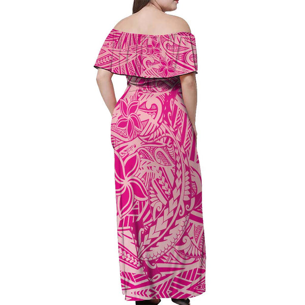 Hawaii Off Shoulder Long Dress Polynesia Red Cool Shaka Sign LT13 main image 0