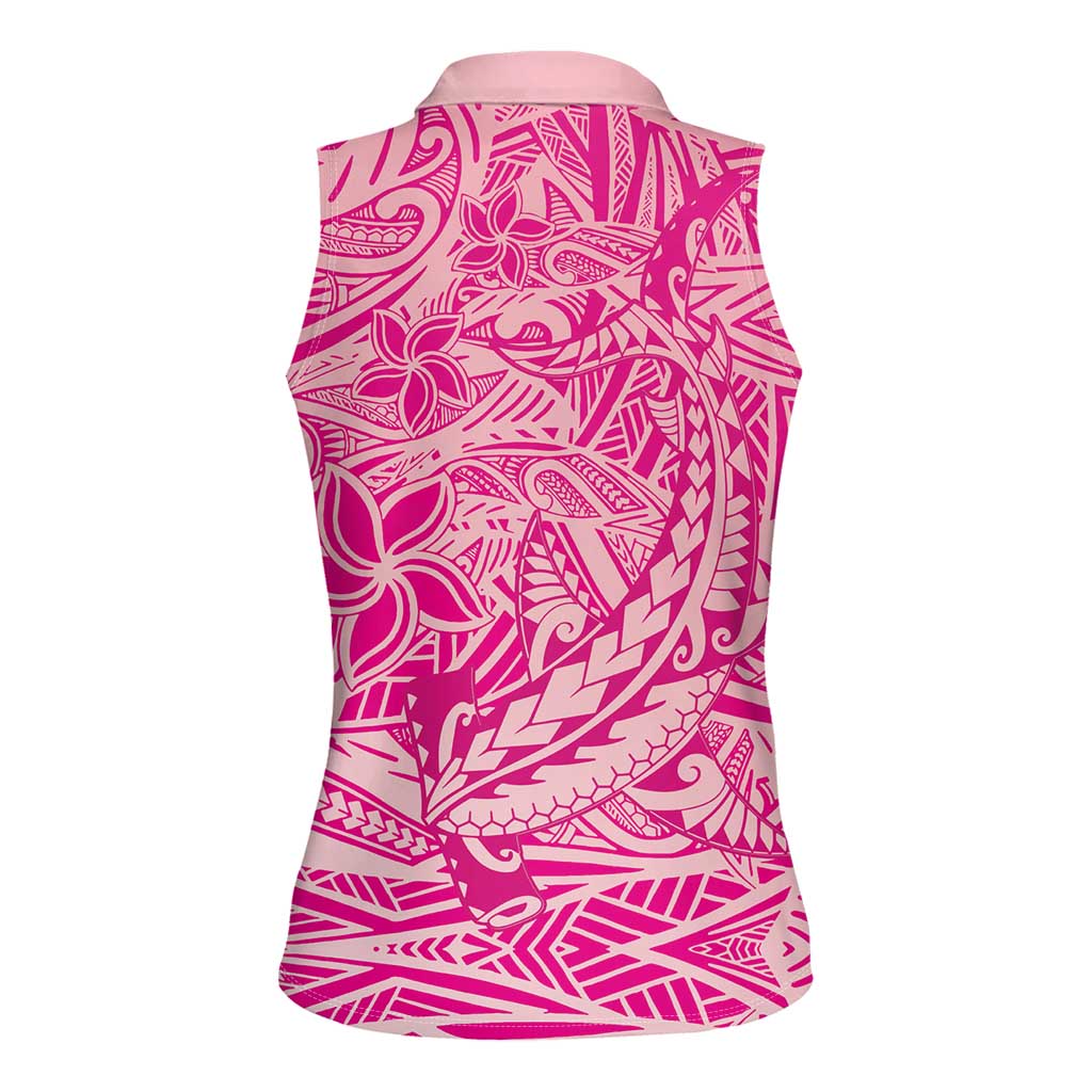 Beige Gradient Polynesia Women Sleeveless Polo Shirt Hawaiian Tribal Hammerhead Shark Tattoo
