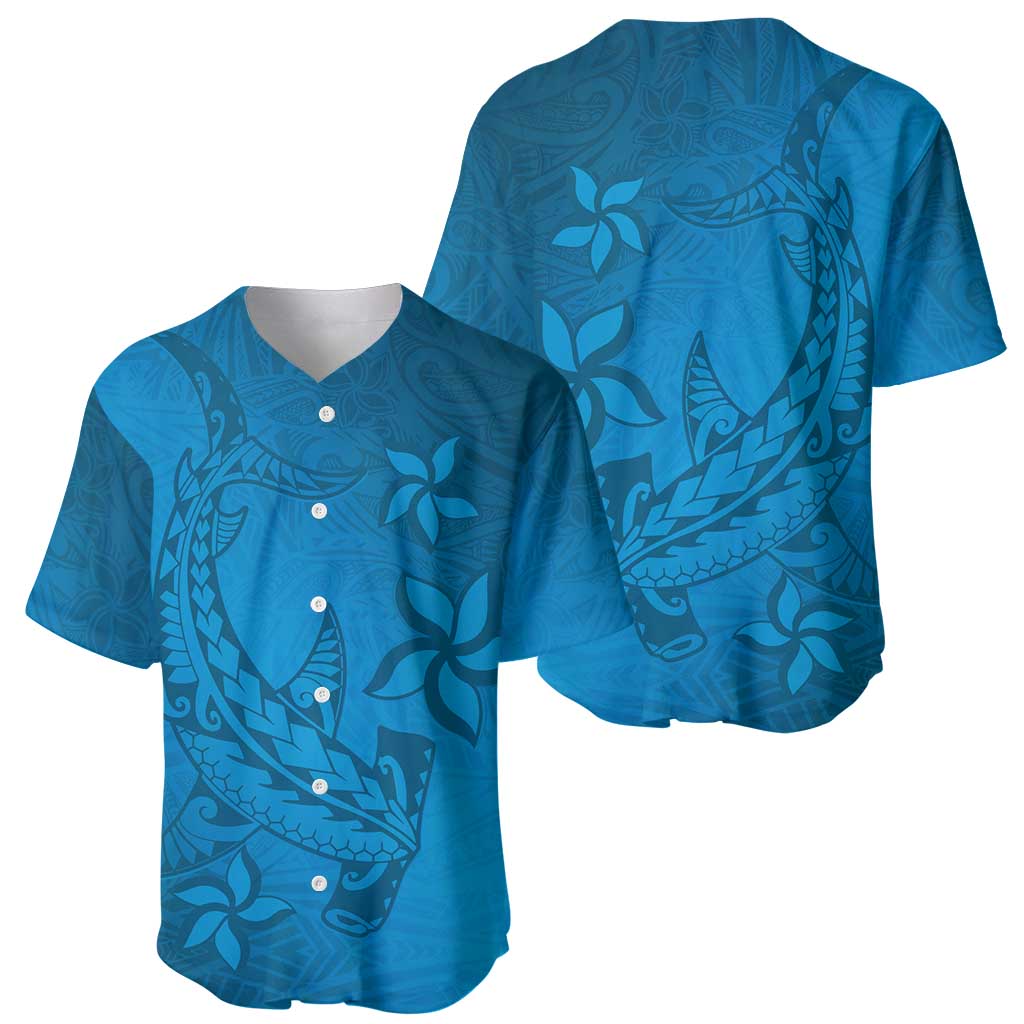 Blue Gradient Polynesia Baseball Jersey Hawaiian Tribal Hammerhead Shark Tattoo LT14 - Polynesian Pride