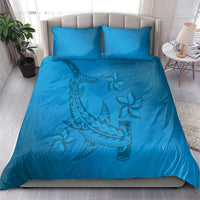 Blue Gradient Polynesia Bedding Set Hawaiian Tribal Hammerhead Shark Tattoo