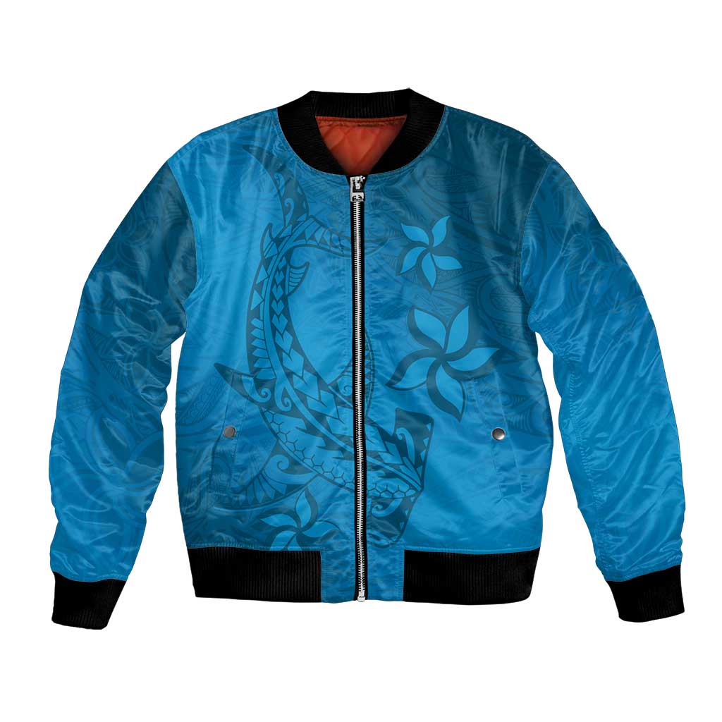 Blue Gradient Polynesia Bomber Jacket Hawaiian Tribal Hammerhead Shark Tattoo LT14 Unisex Blue - Polynesian Pride