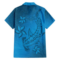 Blue Gradient Polynesia Family Matching Off The Shoulder Long Sleeve Dress and Hawaiian Shirt Hawaiian Tribal Hammerhead Shark Tattoo LT14 - Polynesian Pride