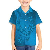 Blue Gradient Polynesia Family Matching Summer Maxi Dress and Hawaiian Shirt Hawaiian Tribal Hammerhead Shark Tattoo LT14 Son's Shirt Blue - Polynesian Pride
