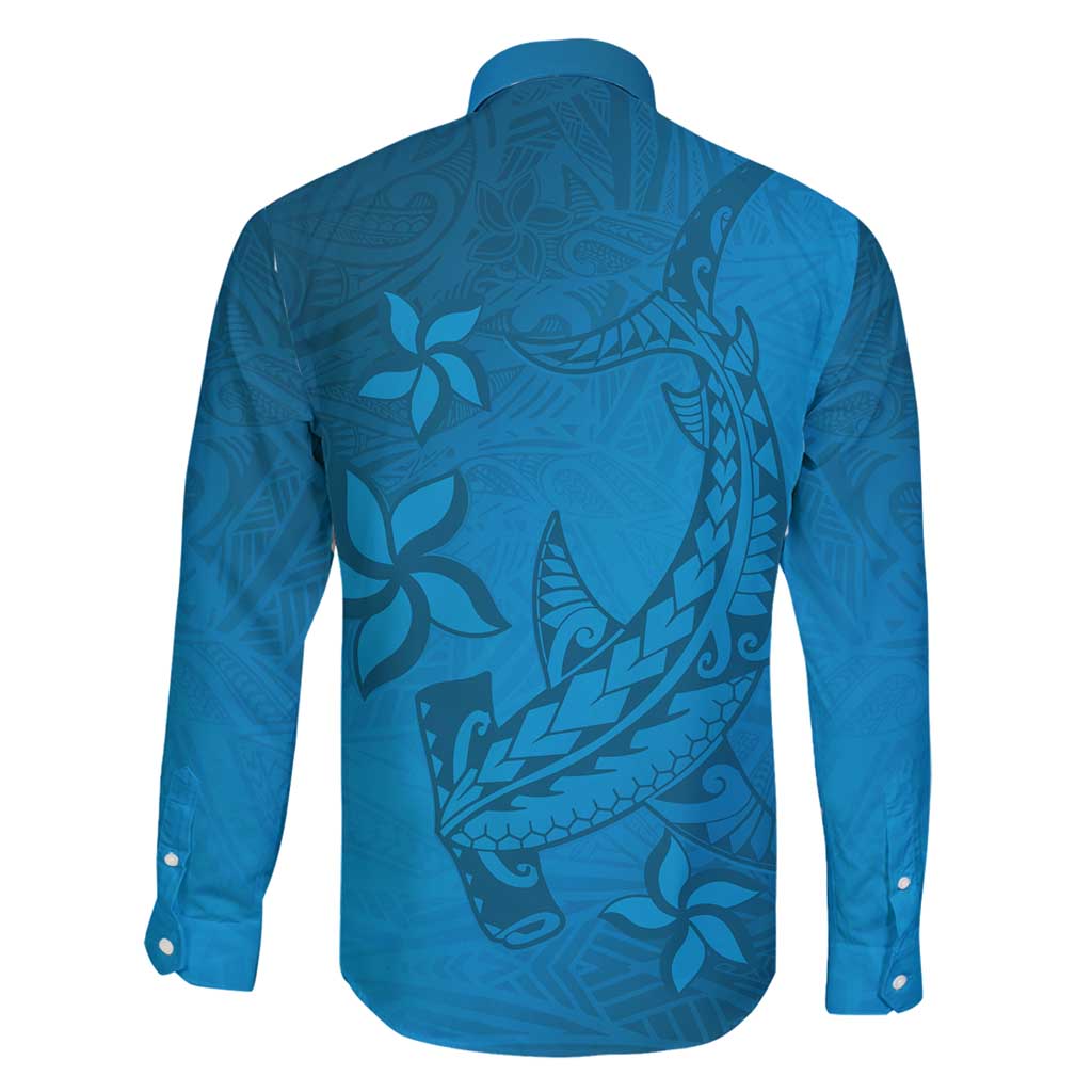 Blue Gradient Polynesia Family Matching Tank Maxi Dress and Hawaiian Shirt Hawaiian Tribal Hammerhead Shark Tattoo LT14 - Polynesian Pride