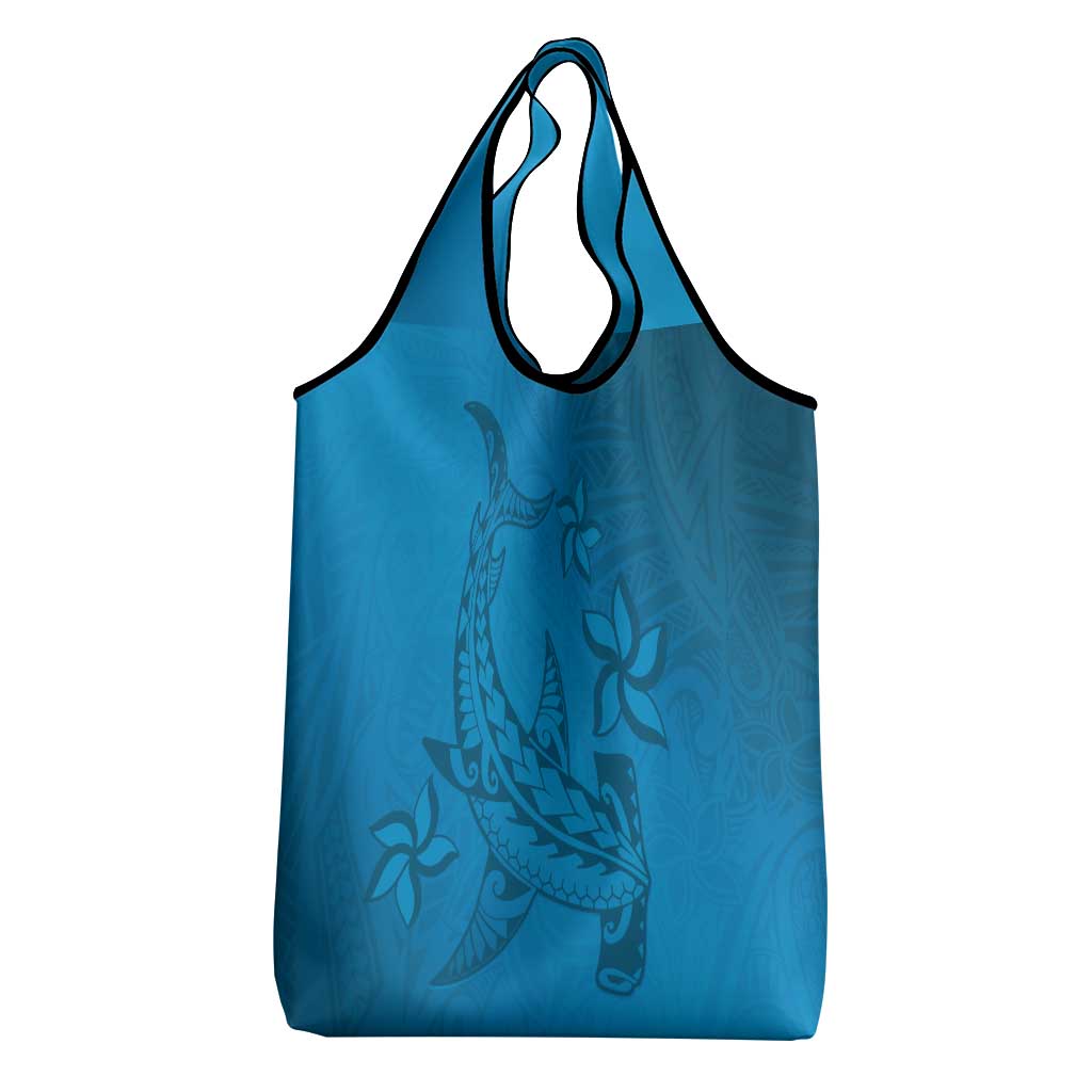 Blue Gradient Polynesia Grocery Bag Hawaiian Tribal Hammerhead Shark Tattoo
