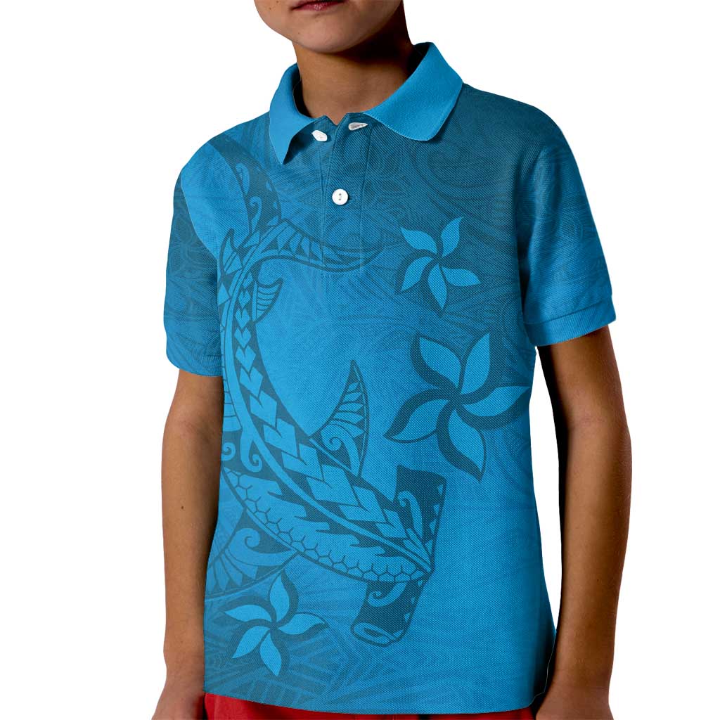 Blue Gradient Polynesia Kid Polo Shirt Hawaiian Tribal Hammerhead Shark Tattoo