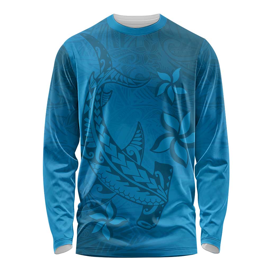 Blue Gradient Polynesia Long Sleeve Shirt Hawaiian Tribal Hammerhead Shark Tattoo LT14 Unisex Blue - Polynesian Pride