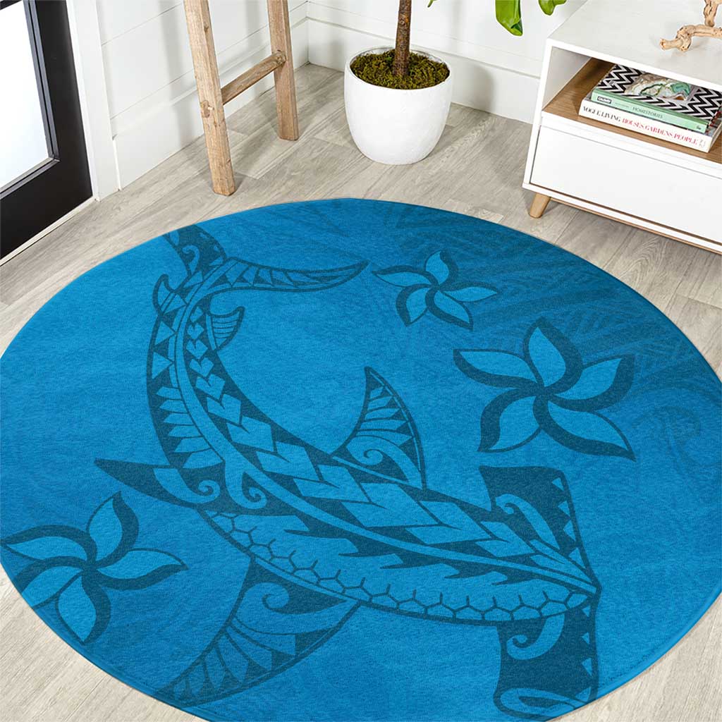 Blue Gradient Polynesia Round Carpet Hawaiian Tribal Hammerhead Shark Tattoo LT14 Blue - Polynesian Pride