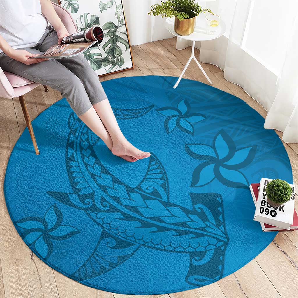 Blue Gradient Polynesia Round Carpet Hawaiian Tribal Hammerhead Shark Tattoo LT14 - Polynesian Pride