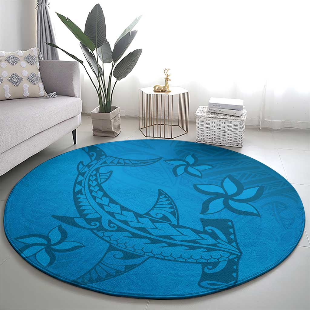 Blue Gradient Polynesia Round Carpet Hawaiian Tribal Hammerhead Shark Tattoo LT14 - Polynesian Pride