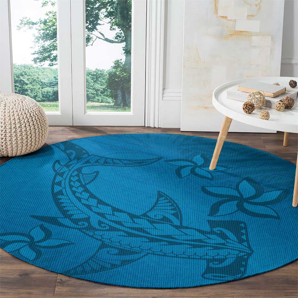 Blue Gradient Polynesia Round Carpet Hawaiian Tribal Hammerhead Shark Tattoo LT14 - Polynesian Pride