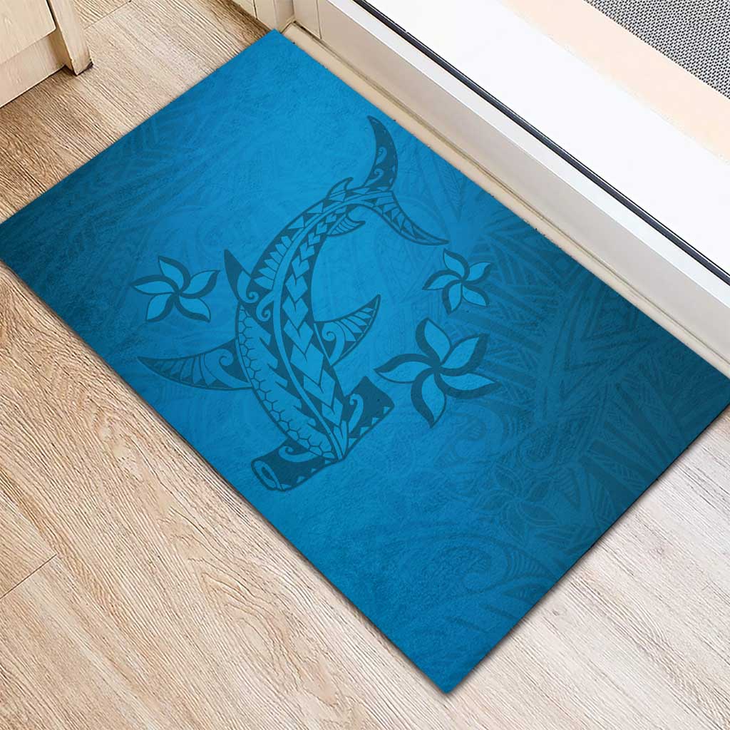 Blue Gradient Polynesia Rubber Doormat Hawaiian Tribal Hammerhead Shark Tattoo LT14 - Polynesian Pride