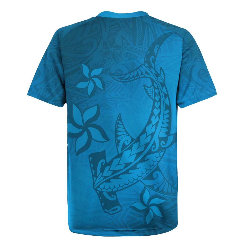 Blue Gradient Polynesia Rugby Jersey Hawaiian Tribal Hammerhead Shark Tattoo