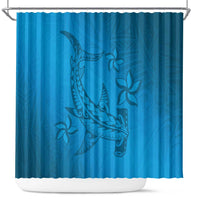 Blue Gradient Polynesia Shower Curtain Hawaiian Tribal Hammerhead Shark Tattoo