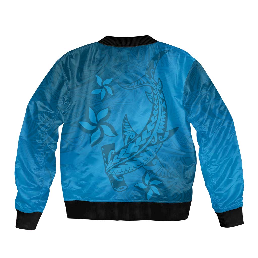 Blue Gradient Polynesia Sleeve Zip Bomber Jacket Hawaiian Tribal Hammerhead Shark Tattoo LT14 - Polynesian Pride