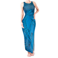Blue Gradient Polynesia Tank Maxi Dress Hawaiian Tribal Hammerhead Shark Tattoo