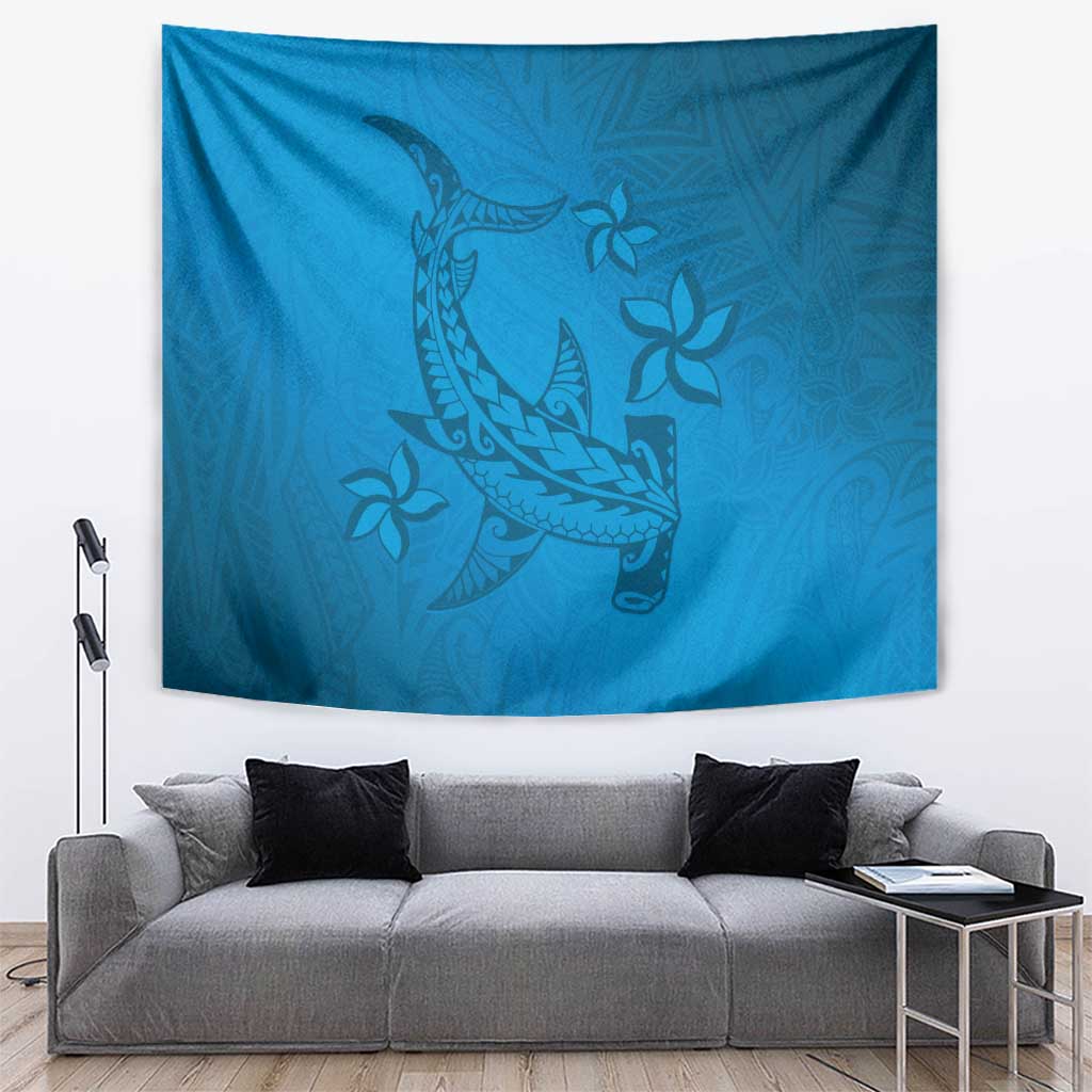 Blue Gradient Polynesia Tapestry Hawaiian Tribal Hammerhead Shark Tattoo LT14 Blue - Polynesian Pride